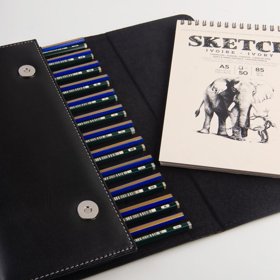 2k Suni Deri Kalemlik Boya Kalemi Dolma Kalem Roller Kalem Koleksiyon Kalem Çantası  24'Lü Mıknatıs Kapaklı Siyah