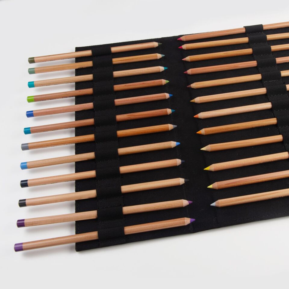 2k Suni Deri Kalemlik Boya Kalemi Dolma Kalem Roller Kalem Koleksiyon Kalem Çantası  24'Lü Mıknatıs Kapaklı Siyah