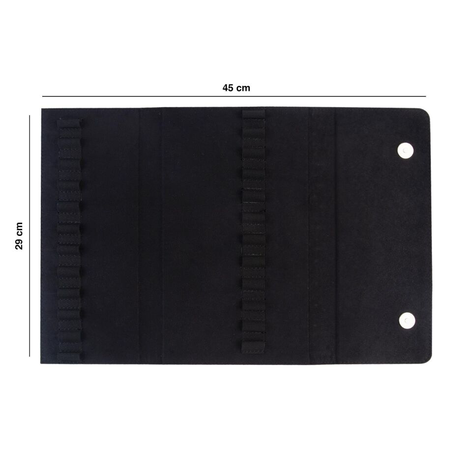 2k Suni Deri Kalemlik Boya Kalemi Dolma Kalem Roller Kalem Koleksiyon Kalem Çantası  24'Lü Mıknatıs Kapaklı Siyah