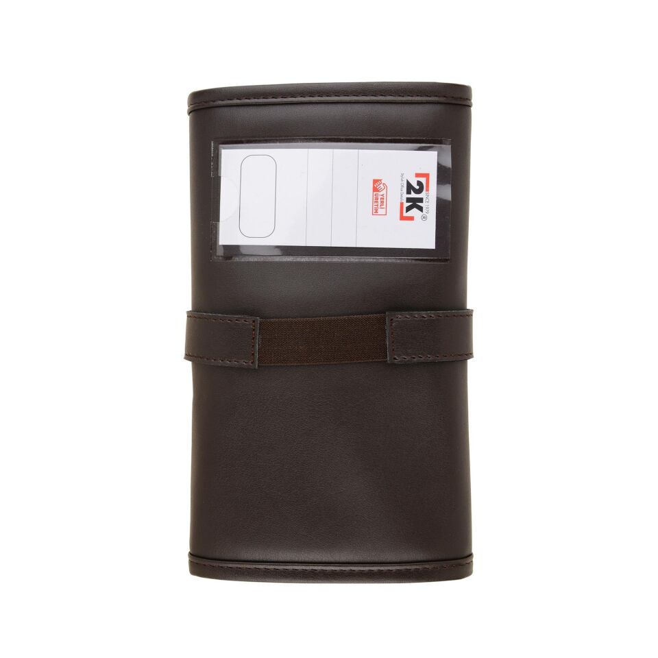 2k Rulo Kalemlik Sanatsal Kalemlik Dereceli Kalem Teknik Çizim Çantası Vegan 24'Lü Çıtçıtlı Açık 21x58 Cm Kahve