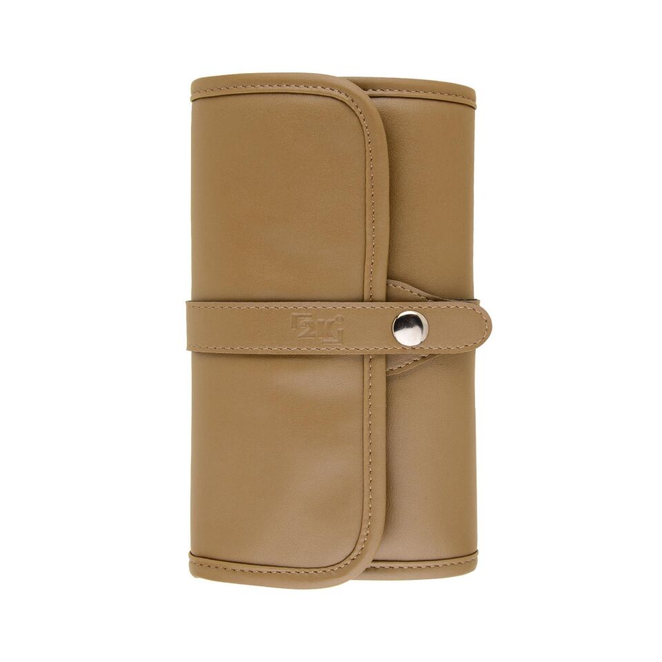 2k Rulo Kalemlik Sanatsal Kalemlik Dereceli Kalem Teknik Çizim Çantası Vegan 24'Lü Çıtçıtlı Açık 21x58 Cm Vizon