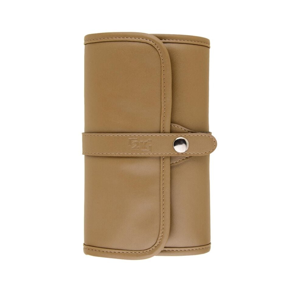 2k Rulo Kalemlik Sanatsal Kalemlik Dereceli Kalem Teknik Çizim Çantası Vegan 24'Lü Çıtçıtlı Açık 21x58 Cm Vizon