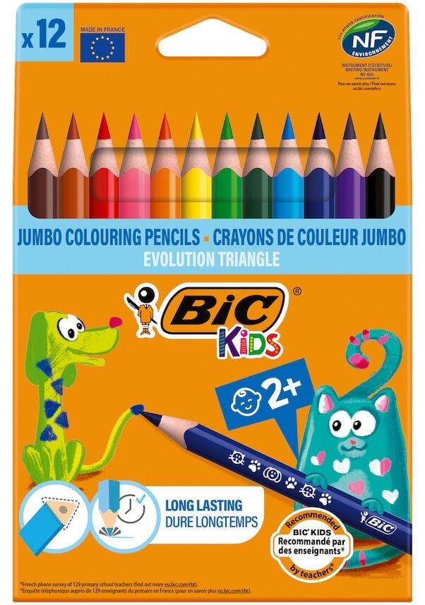 Bic Evolution Üçgen Jumbo Kuru Boya Kalemi 12 Renk