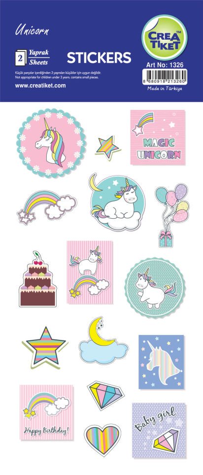 Crea Etiket Efekt Yaldızlı Çıkartma Unicorn