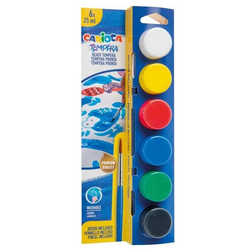 Carioca Tempera Suluboya Süper Yıkanabilir Fırçalı 6x25 Ml 6 Renk