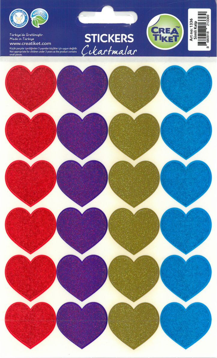 Crea Etiket Renkli Simli Kalpler