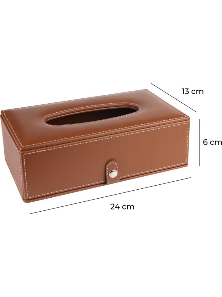 2K Suni Deri Peçetelik Mendil Kutusu 13x24x6 Cm Taba