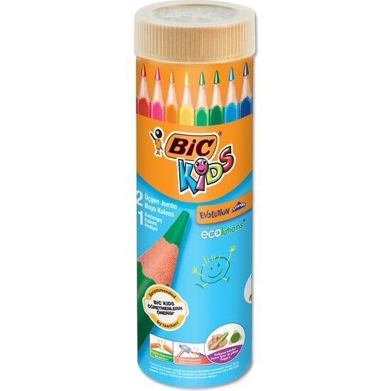 Bic Evolution Üçgen Jumbo Kuru Boya Kalemi 12+1 Li Metal Tüp