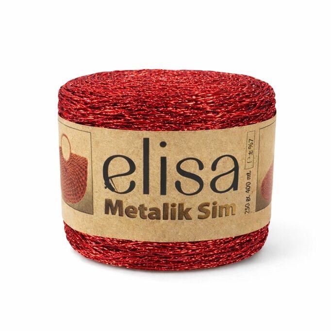 Elif Metalik Bükümlü Sim İp 250 Gr-400 Mt Kırmızı