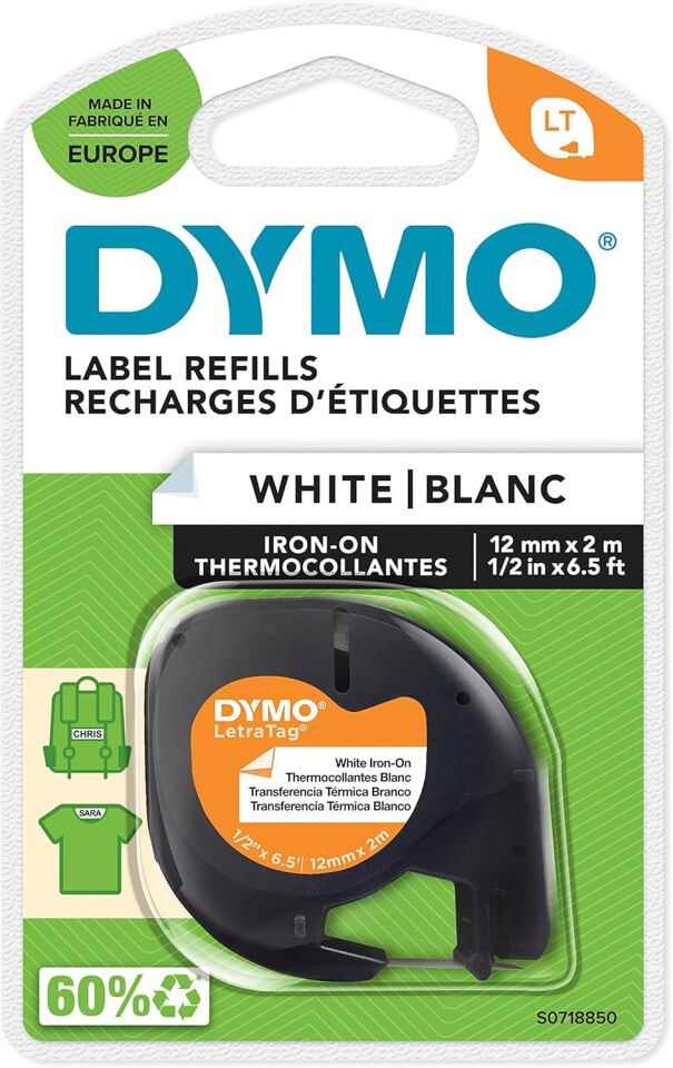 Dymo Letra Tag Ütü Transfer Şerit 12mm x 2 mt Beyaz