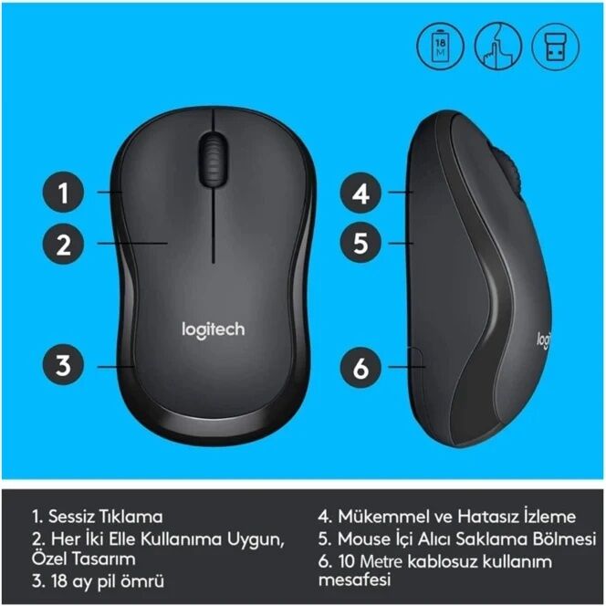 Logitech 910-006510 M221 Siyah Kablosuz Mouse
