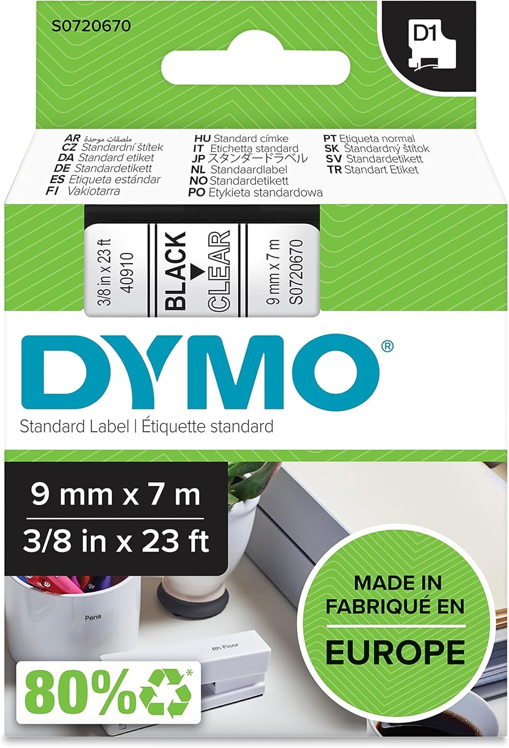 Dymo D1 Yedek Şerit 9 mm x 7 mt Şeffaf Siyah