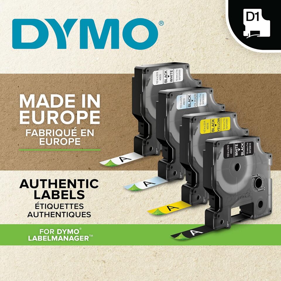 Dymo D1 Yedek Şerit 9 mm x 7 mt Şeffaf Siyah
