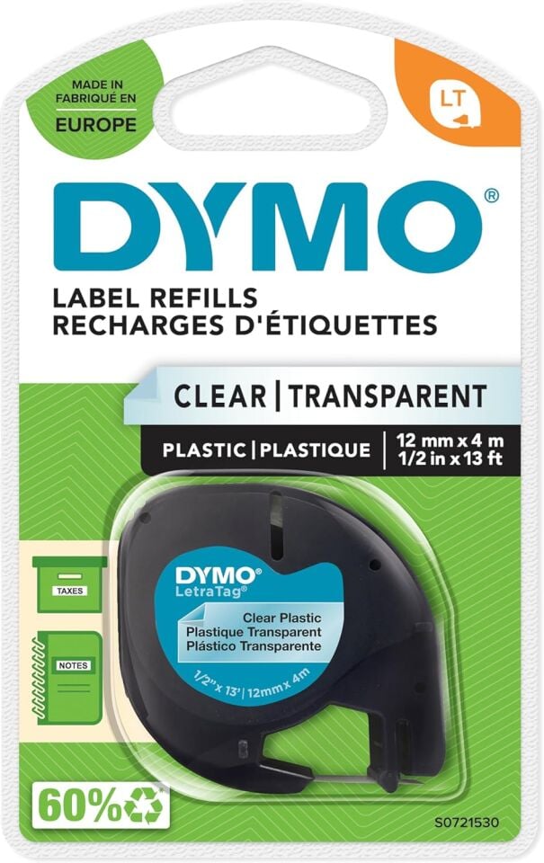 Dymo Letra Tag Plastik Şerit 12 Mm X 4 Mt Şeffaf