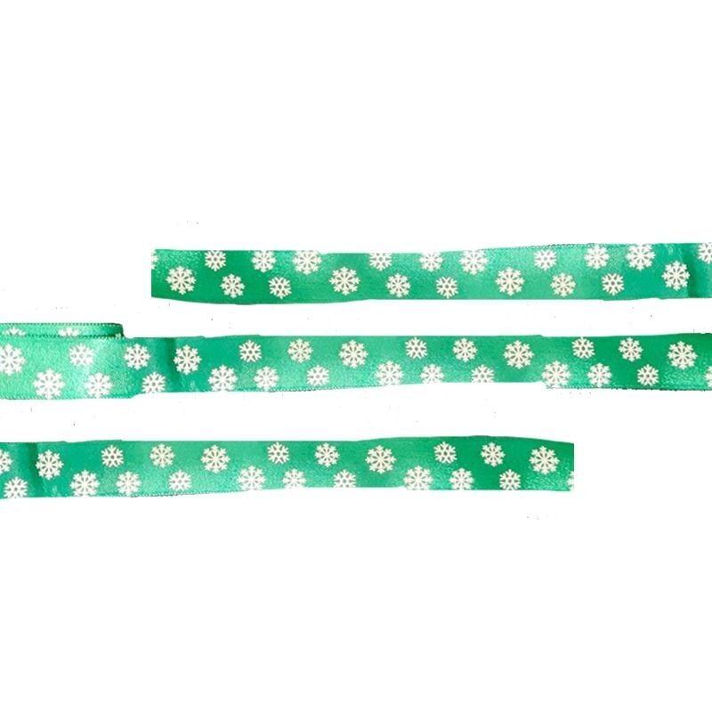 Elif Saten Baskılı Kurdela 3 Cm Kar Tanesi Yeşil