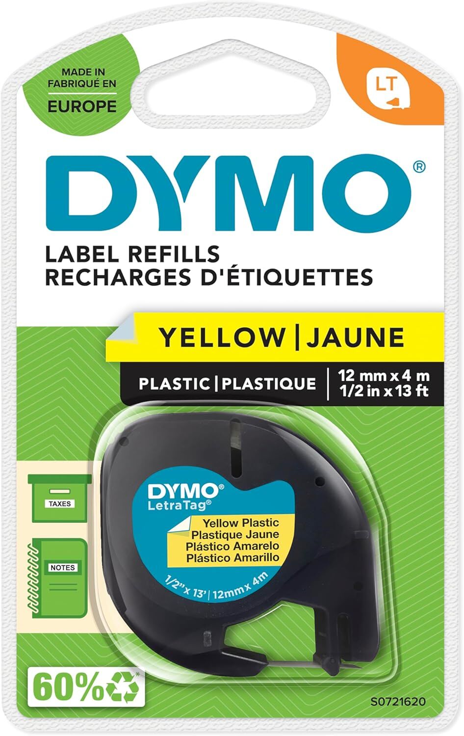 Dymo Letra Tag Plastik Şerit 12 Mm X 4 Mt Sarı
