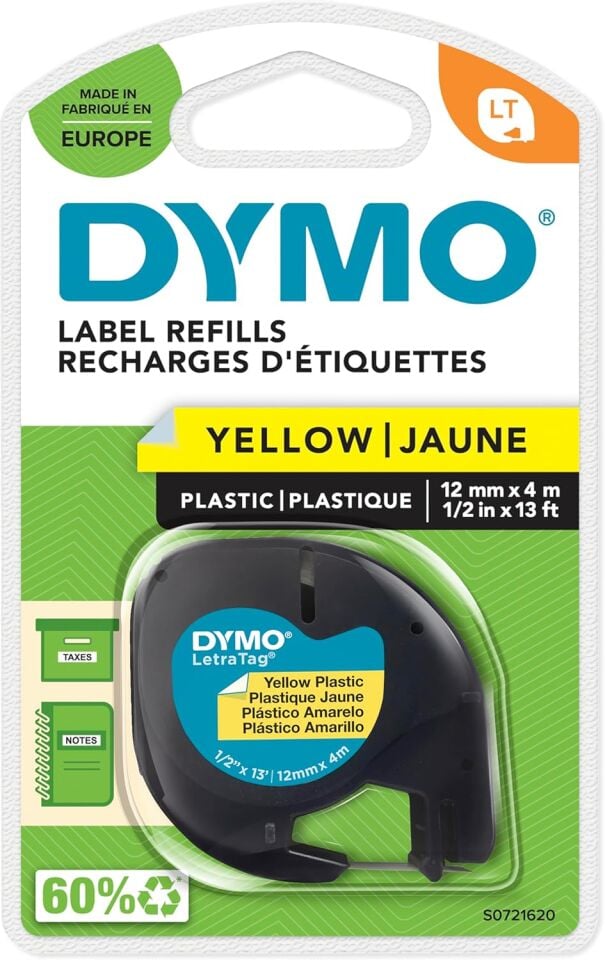 Dymo Letra Tag Plastik Şerit 12 Mm X 4 Mt Sarı