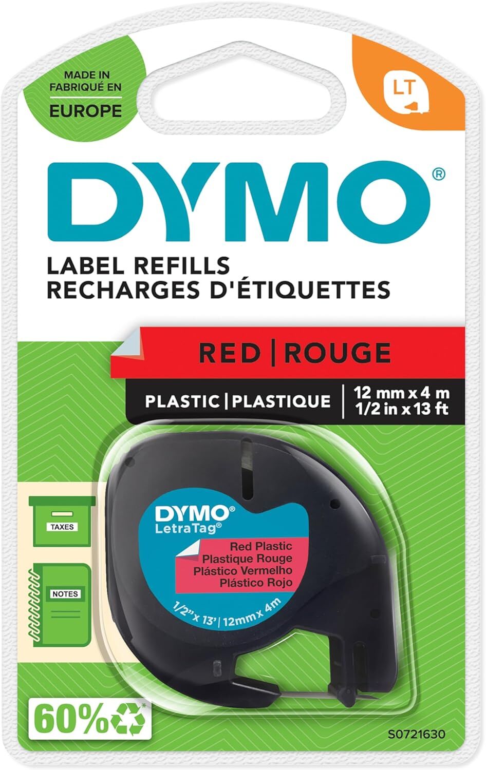 Dymo Letra Tag Plastik Şerit 12 Mm X 4 Mt Kırmızı