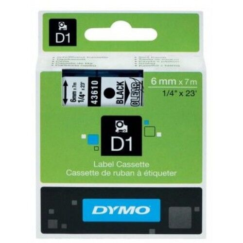 Dymo D1 Yedek Şerit 6 Mm x 7 Mt Şeffaf Siyah