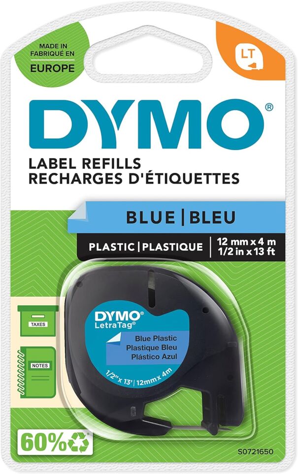 Dymo Letra Tag Plastik Şerit 12 Mm X 4 Mt Mavi