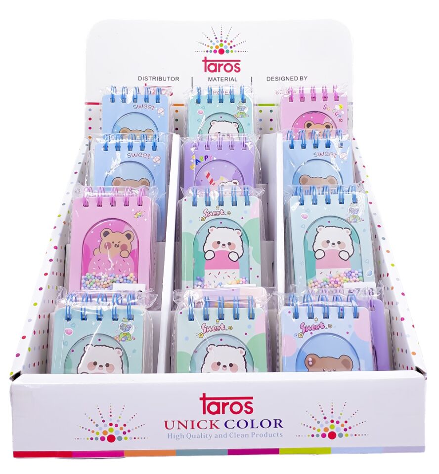 Taros Unick Color Boncuklu Ayıcık Spiralli Not Defteri