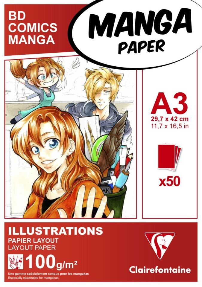 Clairefontaine Manga-Layout A3 100 Gr 50 Yaprak Markör Blok Kısa Kenarı Yapışkanlı