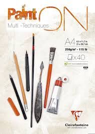 Clairefontaine Paint-On A4 250 Gr 40 Yaprak Karışık Teknik Kısa Kenarı Yapışkanlı