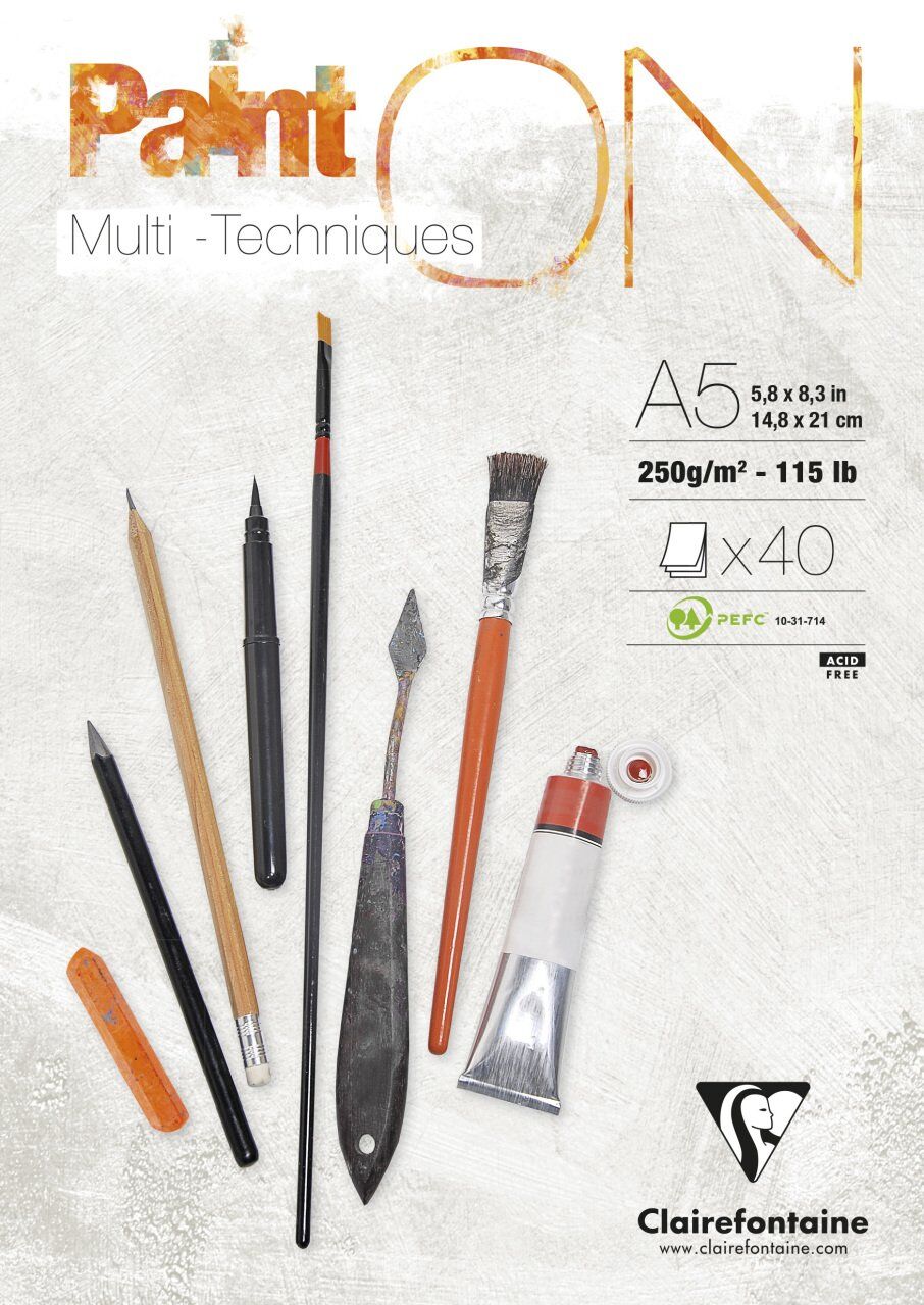 Clairefontaine Paint-On A5 250 Gr 40 Yaprak Karışık Teknik Kısa Kenarı Yapışkanlı