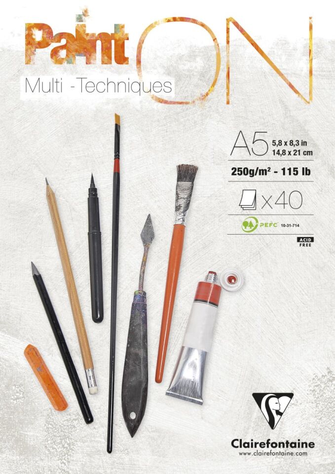 Clairefontaine Paint-On A5 250 Gr 40 Yaprak Karışık Teknik Kısa Kenarı Yapışkanlı