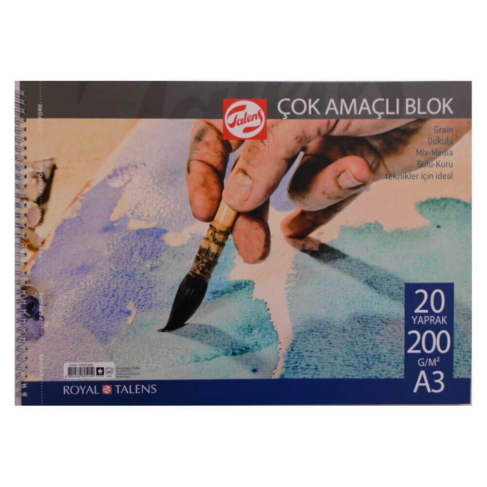 Talens Çok Amaçlı Resim Bloğu A3 200 Gr Spiralli 20 Yaprak