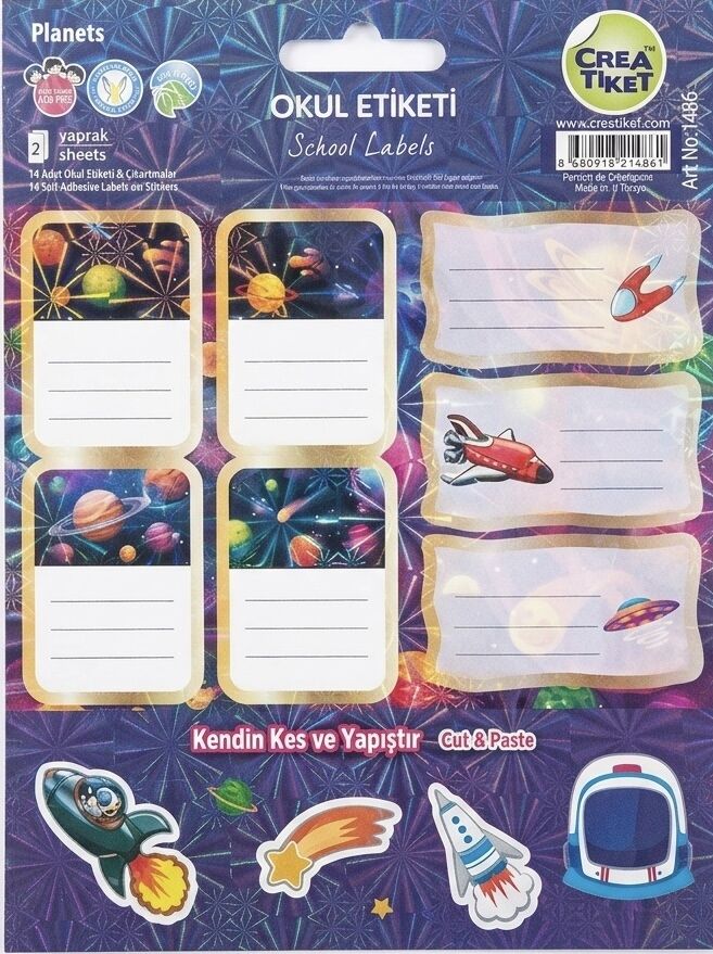 Crea Özel Efektli Defter Etiket Çıkartmalı Planets