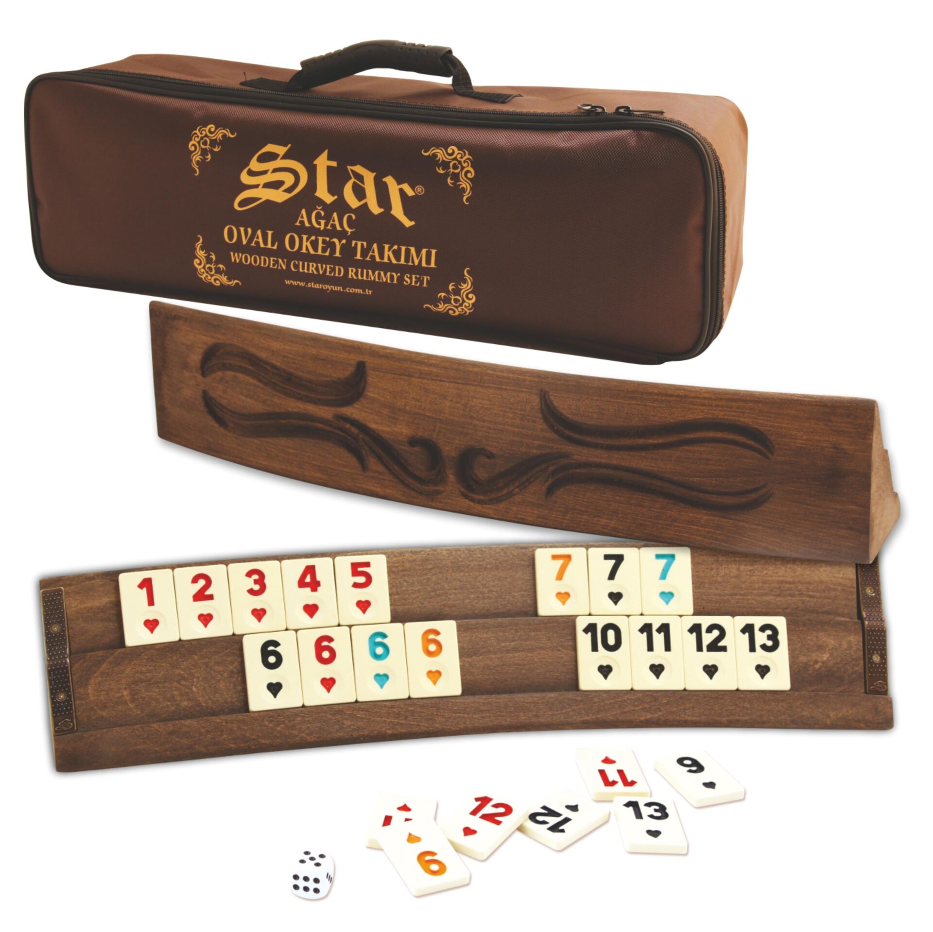 Star Oymalı Oval Ağaç Okey Takımı