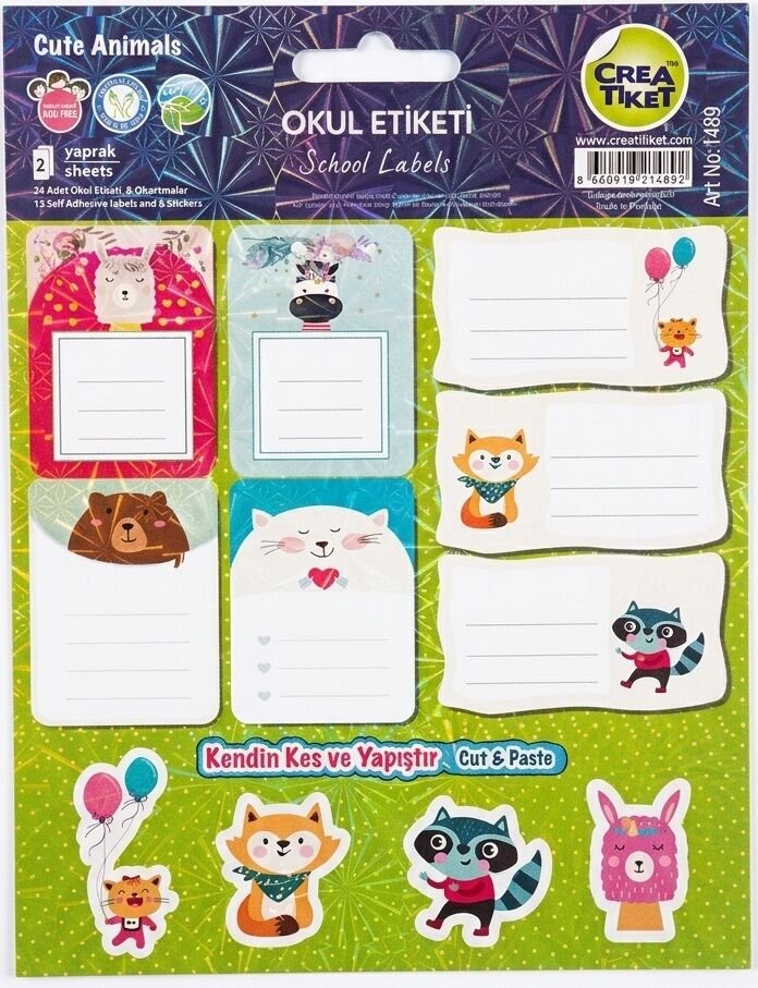 Crea Özel Efektli Defter Etiket Çıkartmalı Cute Animals