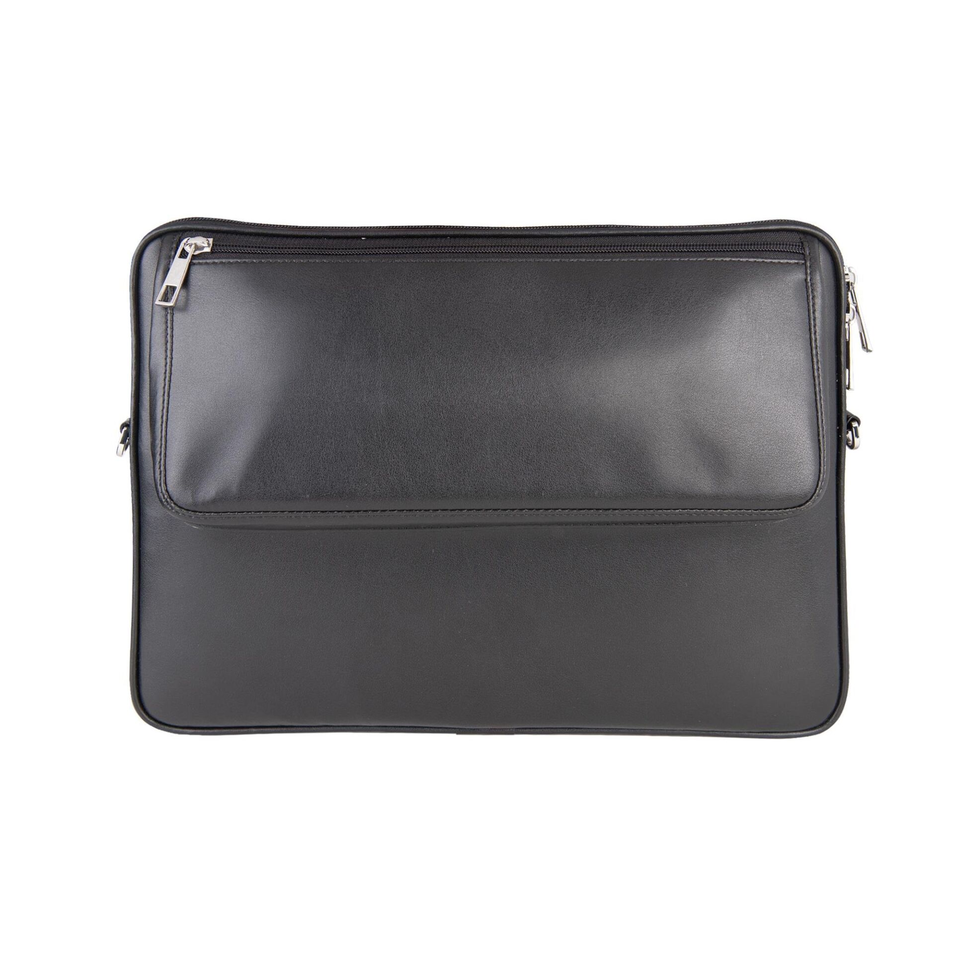 2k Suni Deri Laptop Çantası Tablet Çantası 14'' Vegan Omuz Ve Valiz Askılı Aksesuar Ve Evrak Cepli 25.5x36x2 Cm Siyah