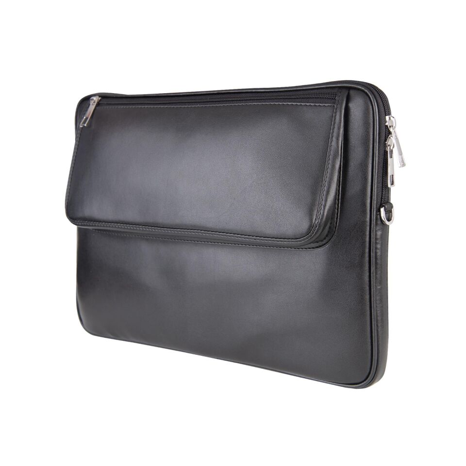 2k Suni Deri Laptop Çantası Tablet Çantası 14'' Vegan Omuz Ve Valiz Askılı Aksesuar Ve Evrak Cepli 25.5x36x2 Cm Siyah
