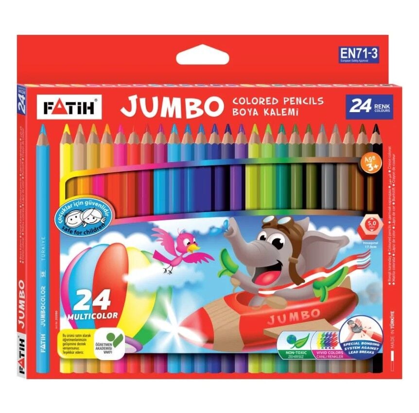 Fatih Kuru Boya Kalemi Jumbo 24 Renk Tam Boy