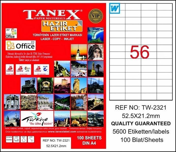 Tanex Tw-2321 52,5x21,2 Mm Laser Etiket 100 Adet