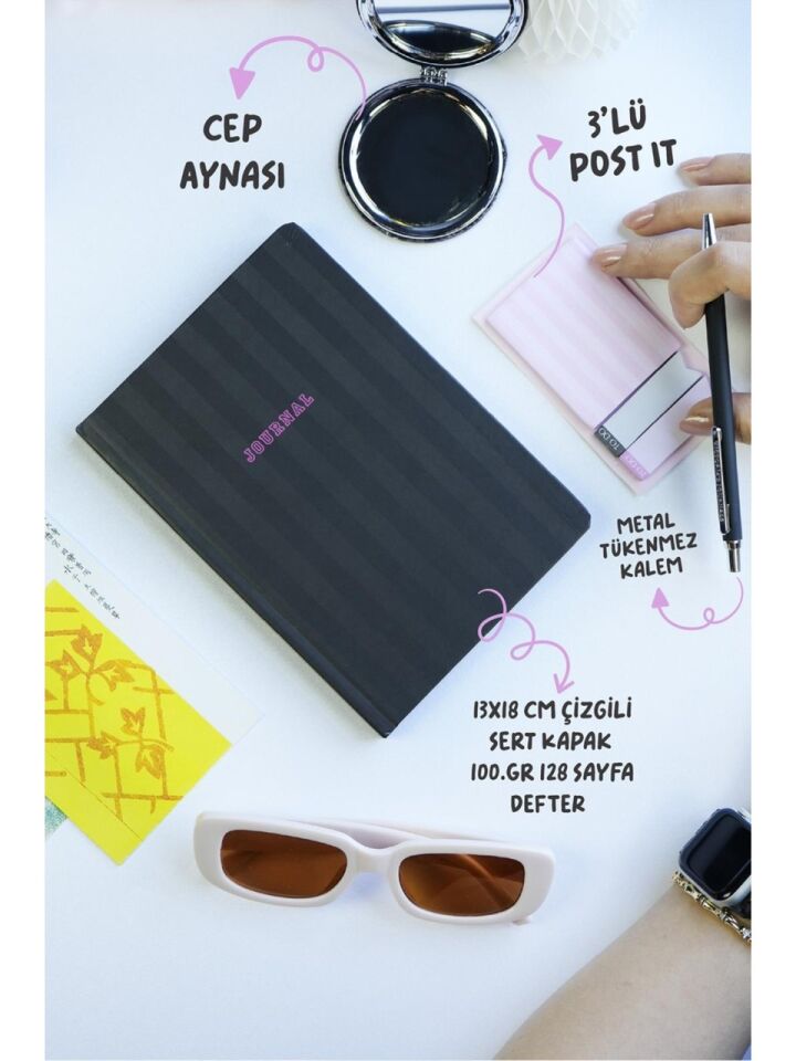 Victorias Journals Sert Kapak Defter 13x18 Cm 128 Sayfa Ayna Tükenmez Kalem Potit Set