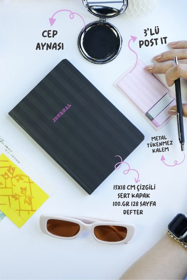 Victorias Journals Sert Kapak Defter 13x18 Cm 128 Sayfa Ayna Tükenmez Kalem Potit Set
