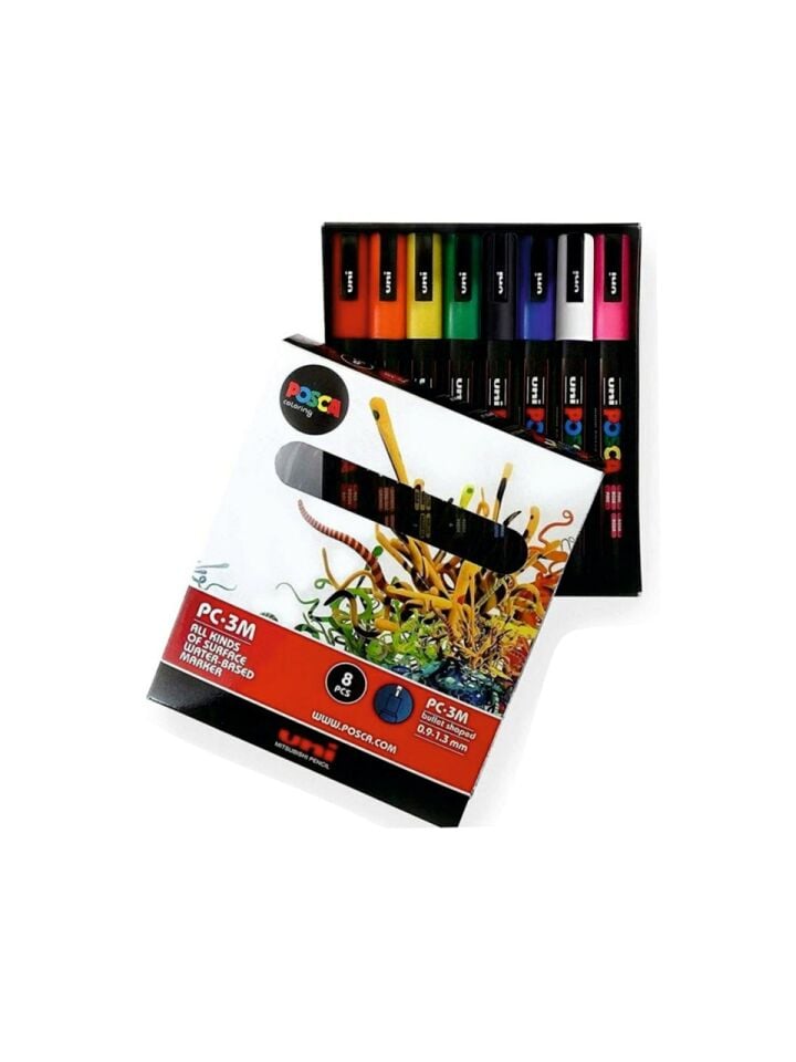 Uni Posca 0.9-1.3 Su Bazlı Poster Markörü Anarenk 8 Li