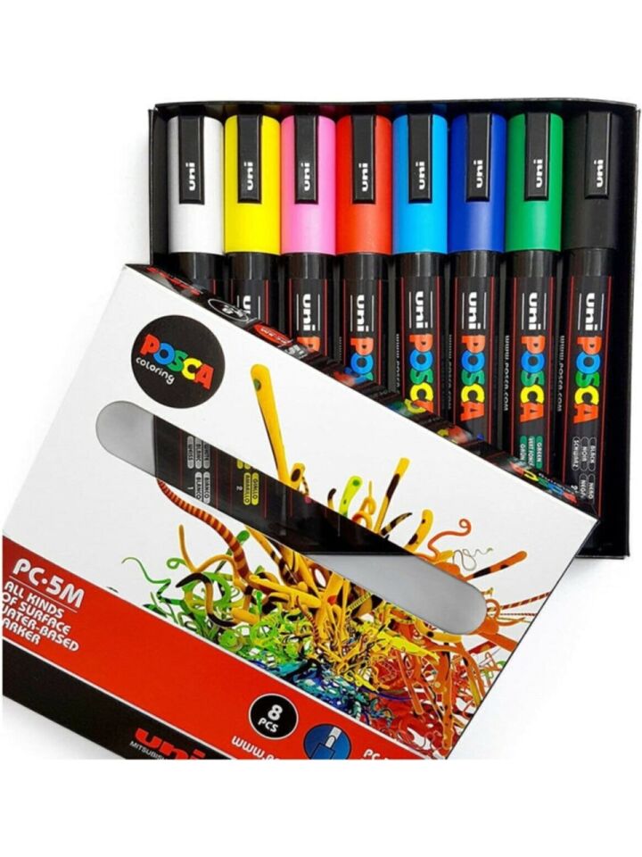Uni Posca 1.8-2.5 Su Bazlı Poster Markörü Anarenk 8 Li