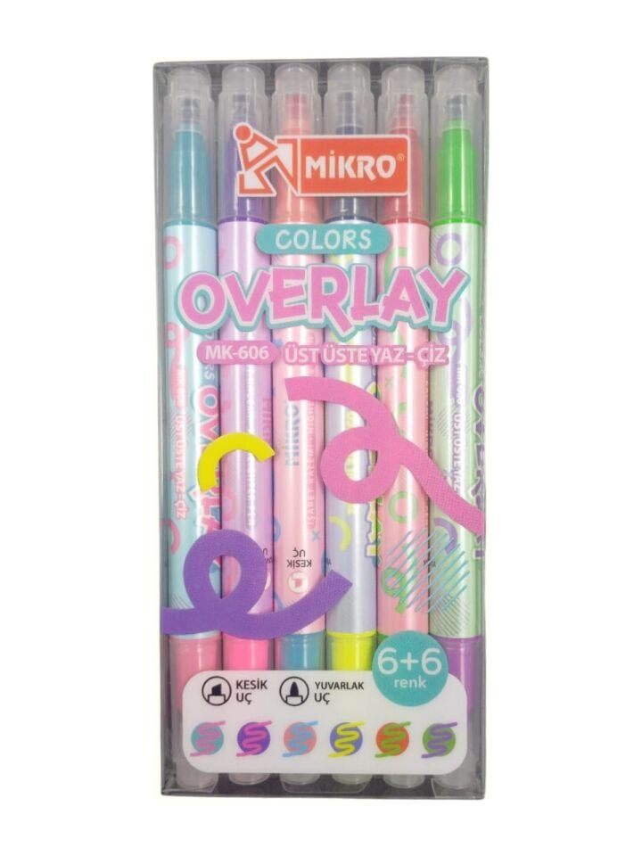 Mikro Mk-606-24 Overlay Fosforlu Kalem 6 Lı