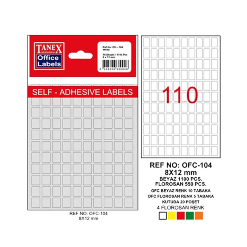 Tanex Ofc-104 Beyaz Ofis Etiketi 8x12 Mm