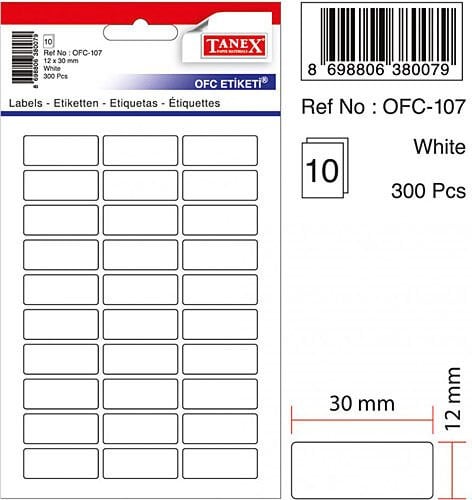 Tanex Ofc-107 Beyaz Ofis Etiketi 12x30 Mm