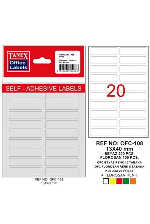 Tanex Ofc-108 Beyaz Ofis Etiketi 13x40 Mm