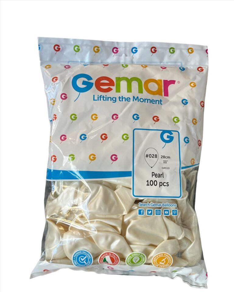 Gemar Balon Metalik İnci Beyaz Sedef 11'' 100 Lü Paket
