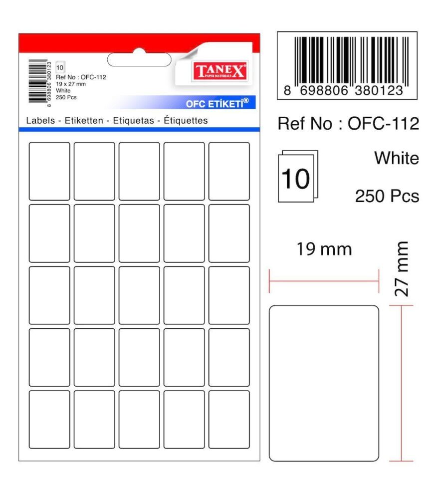 Tanex Ofc-112 Beyaz Ofis Etiketi 19x27 Mm