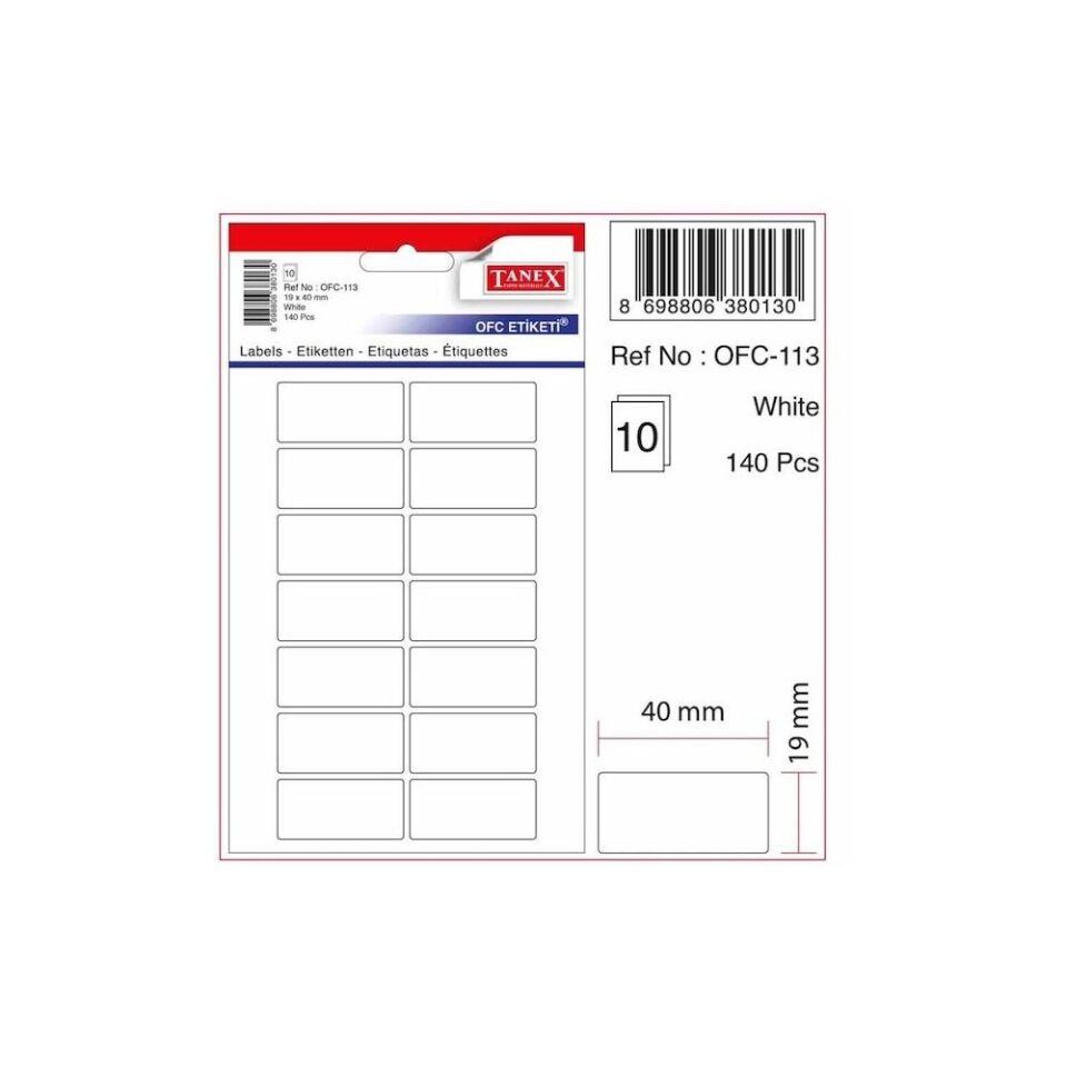 Tanex Ofc-113 Beyaz Ofis Etiketi 19x40 Mm