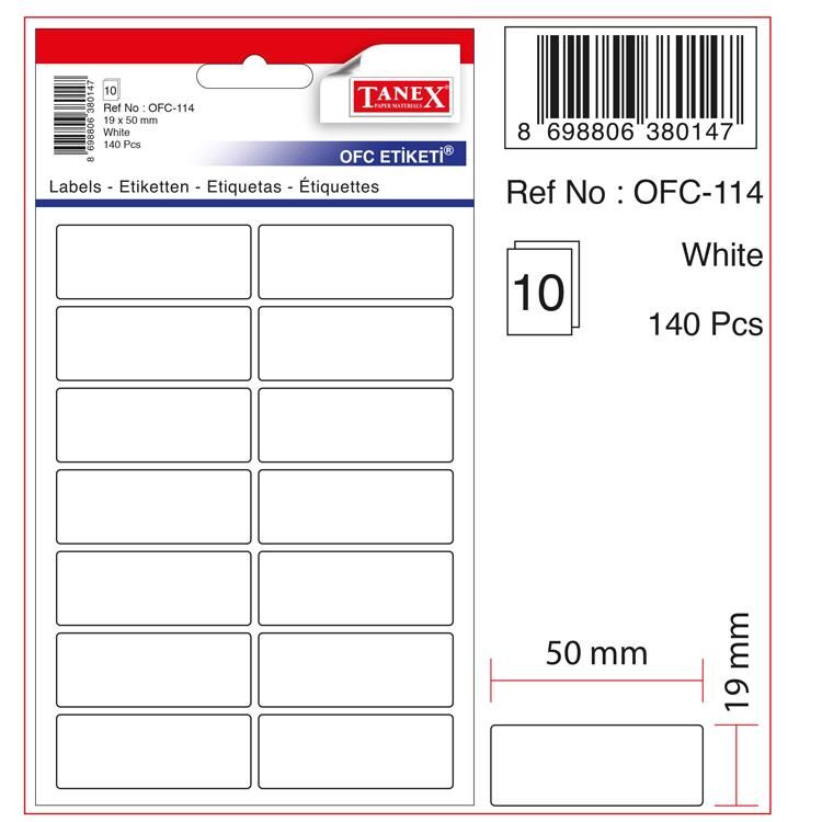 Tanex Ofc-114 Beyaz Ofis Etiketi 19x50 Mm
