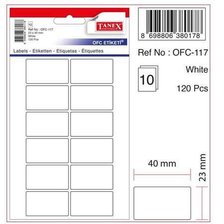 Tanex Ofc-117 Beyaz Ofis Etiketi 23x40 Mm